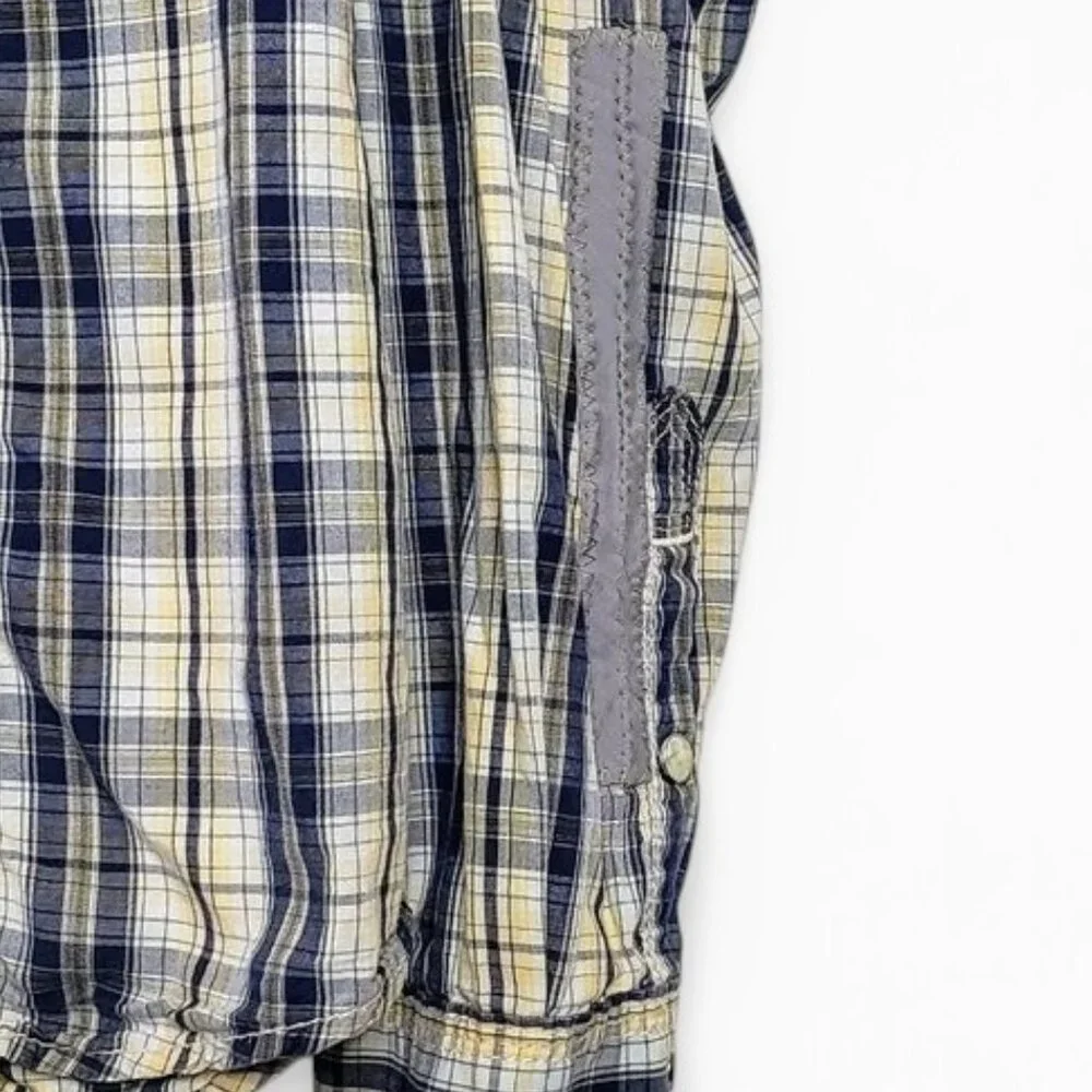 True‎ Religion Plaid Distressed Shirt Men Button Down Pearl Snap Flap Pocket XL